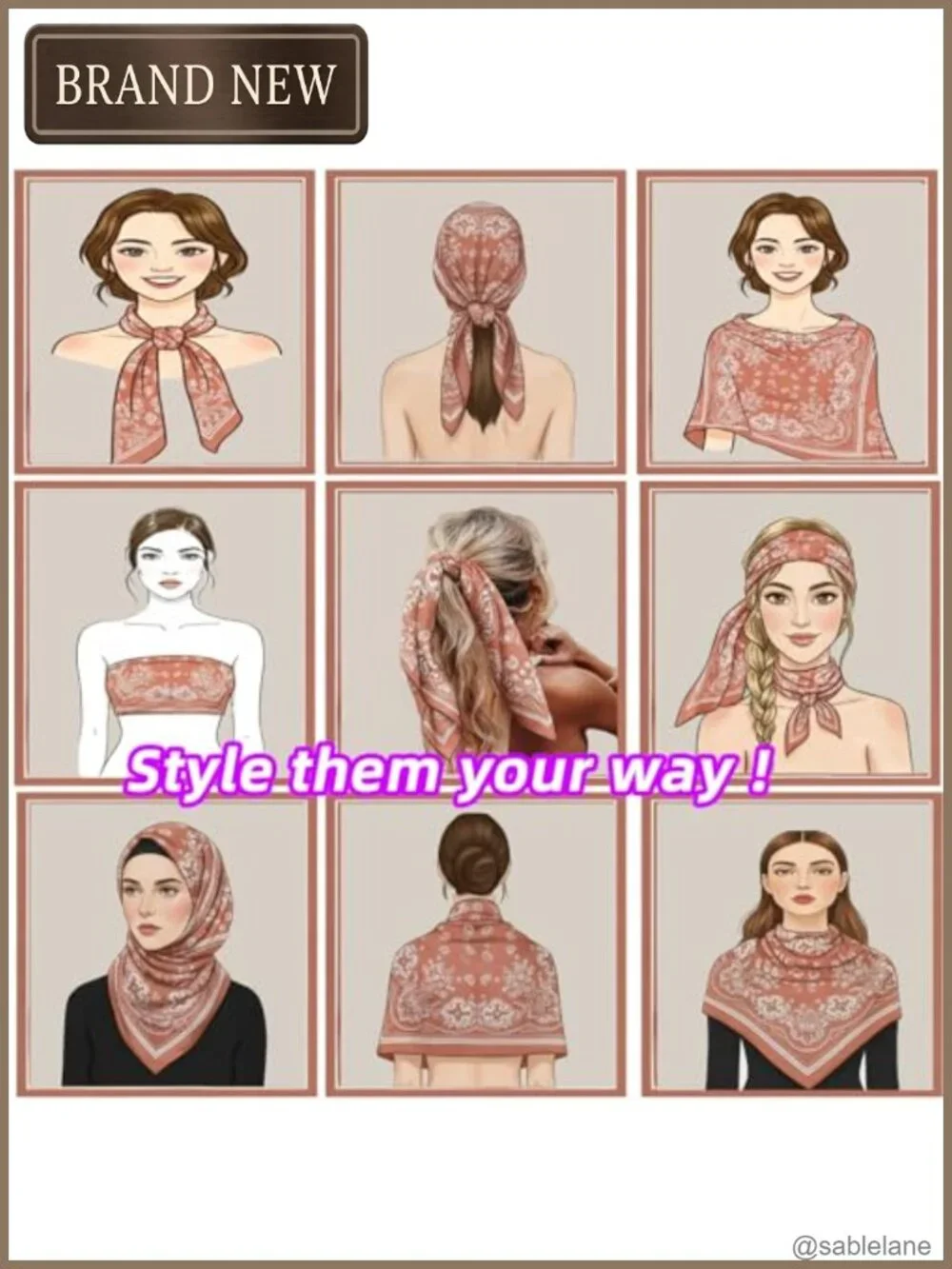 Silk Feeling Satin Square Head Scarf for Hair Wrapping, Neck Scarf & Shawl - 2